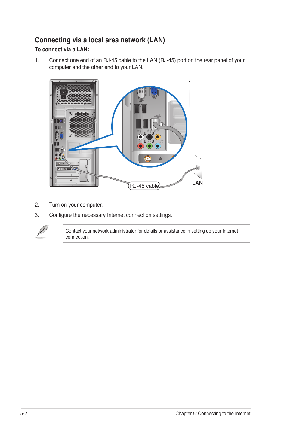 Connecting via a local area network (lan) | Asus CG5270 User Manual | Page 47 / 71