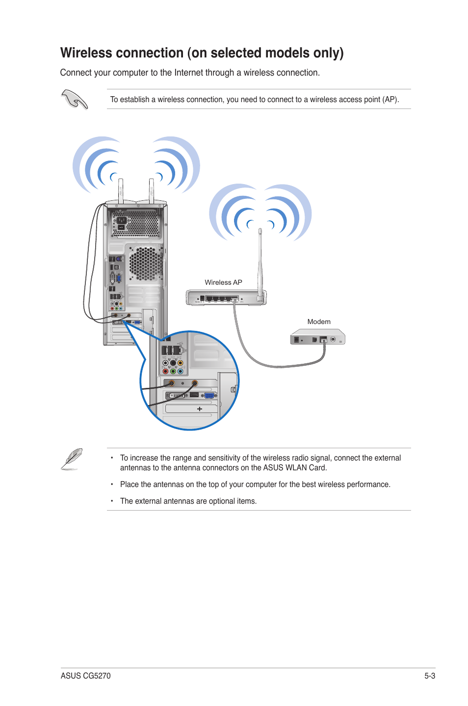 Wireless connection (on selected models only), Wireless connection (on selected models only) -3 | Asus CG5270 User Manual | Page 48 / 71