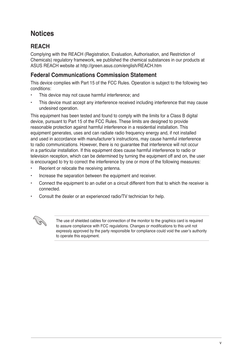 Notices, Reach, Federal communications commission statement | Asus CG5270 User Manual | Page 5 / 71