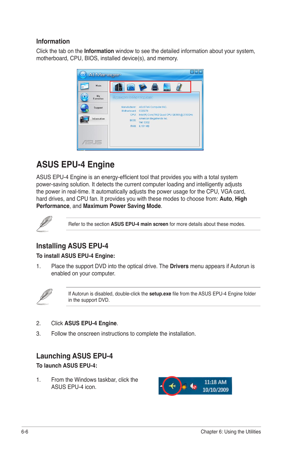 Asus epu-4 engine, Asus epu-4 engine -6, Installing asus epu-4 | Launching asus epu-4 | Asus CG5270 User Manual | Page 56 / 71