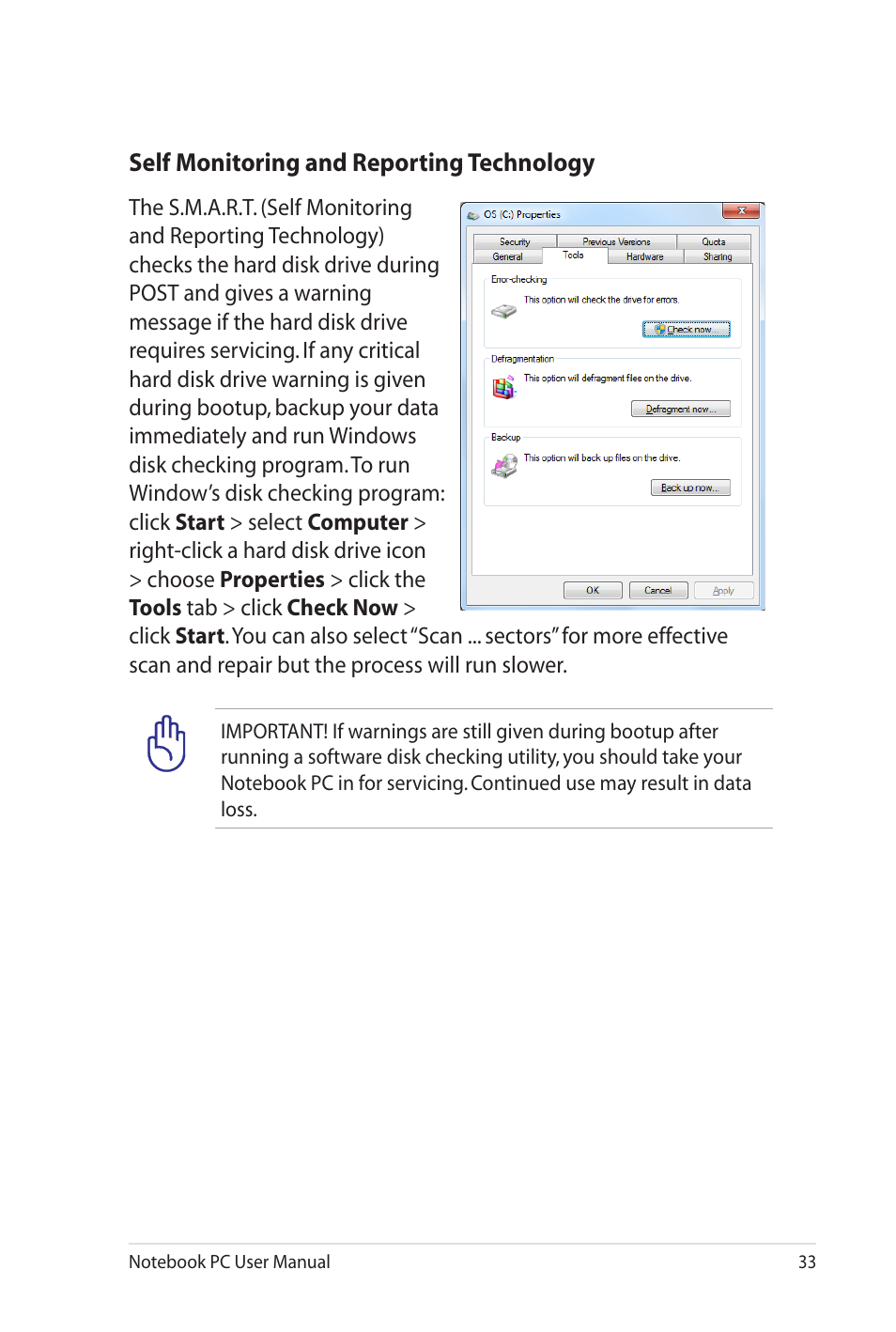 Self monitoring and reporting technology | Asus G60J User Manual | Page 33 / 114