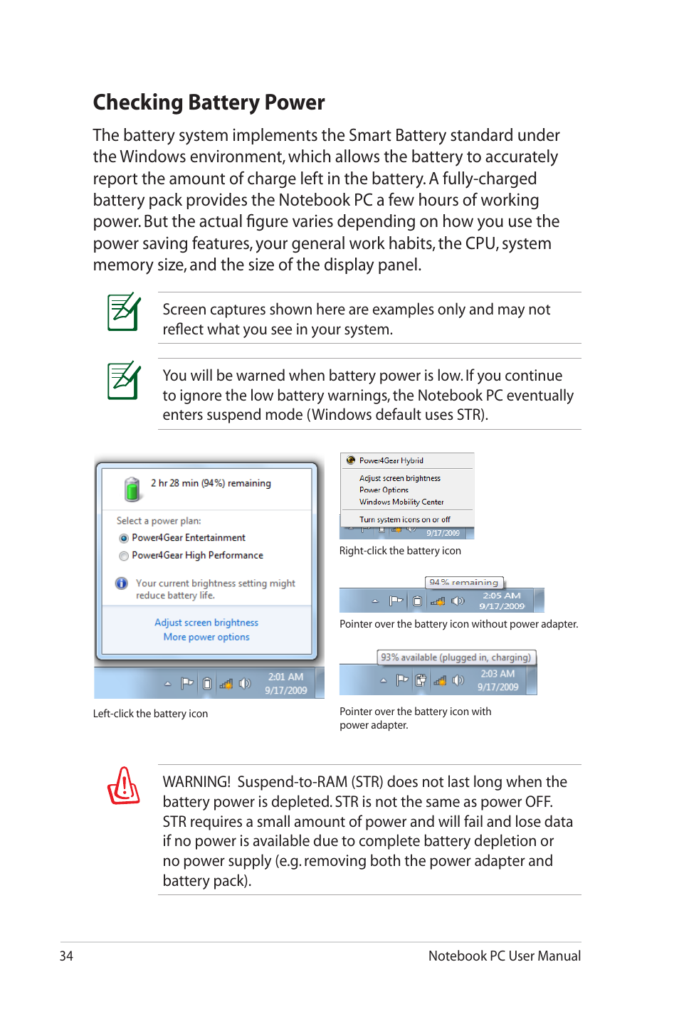 Checking battery power | Asus G60J User Manual | Page 34 / 114