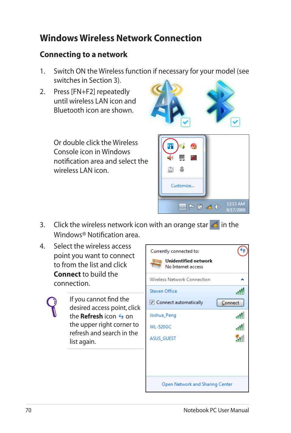 Windows wireless network connection | Asus G60J User Manual | Page 70 / 114