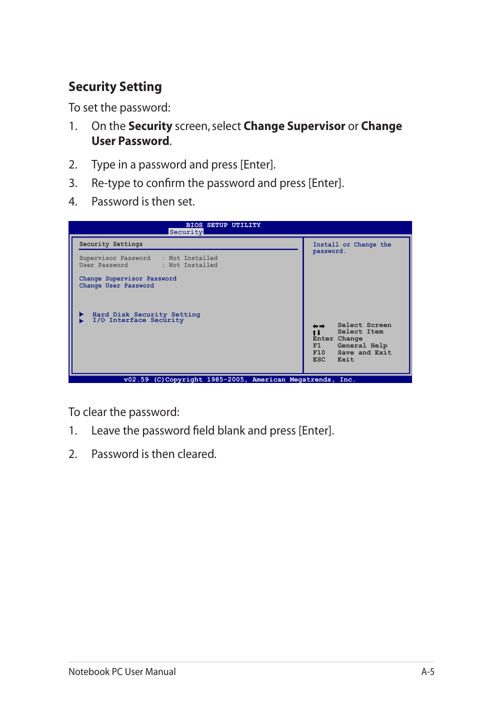 Security setting | Asus G60J User Manual | Page 81 / 114