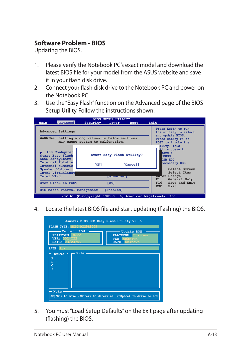 Software problem - bios | Asus G60J User Manual | Page 89 / 114