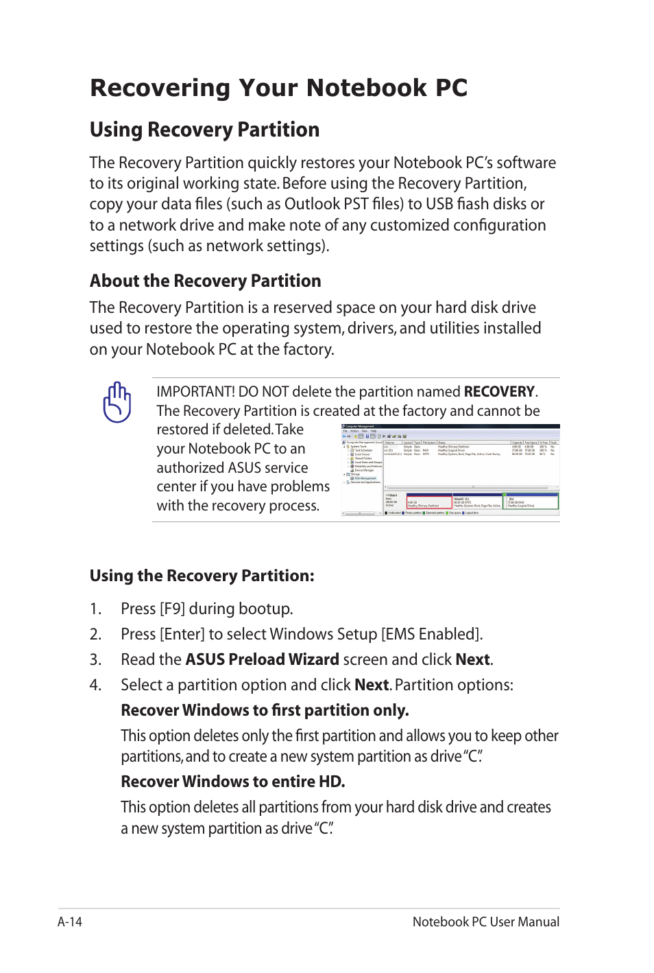 Using recovery partition | Asus G60J User Manual | Page 90 / 114