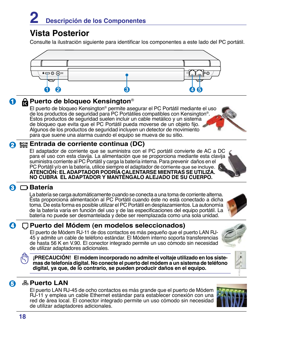Vista posterior | Asus P80A User Manual | Page 18 / 82