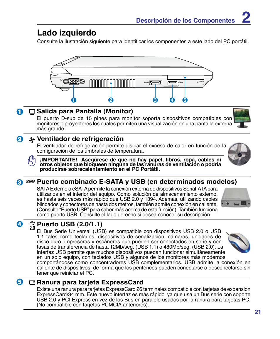 Lado izquierdo | Asus P80A User Manual | Page 21 / 82