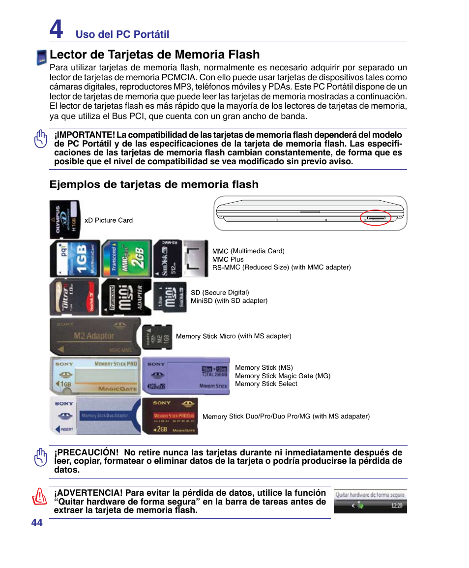 Uso del pc portátil | Asus P80A User Manual | Page 44 / 82