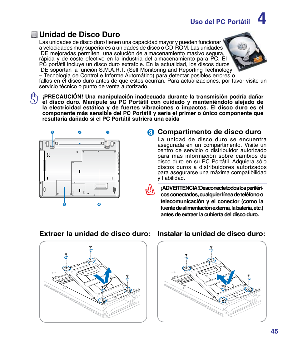 Unidad de disco duro | Asus P80A User Manual | Page 45 / 82