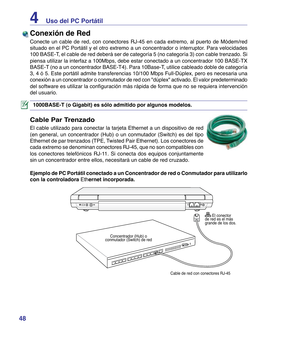 Conexión de red | Asus P80A User Manual | Page 48 / 82