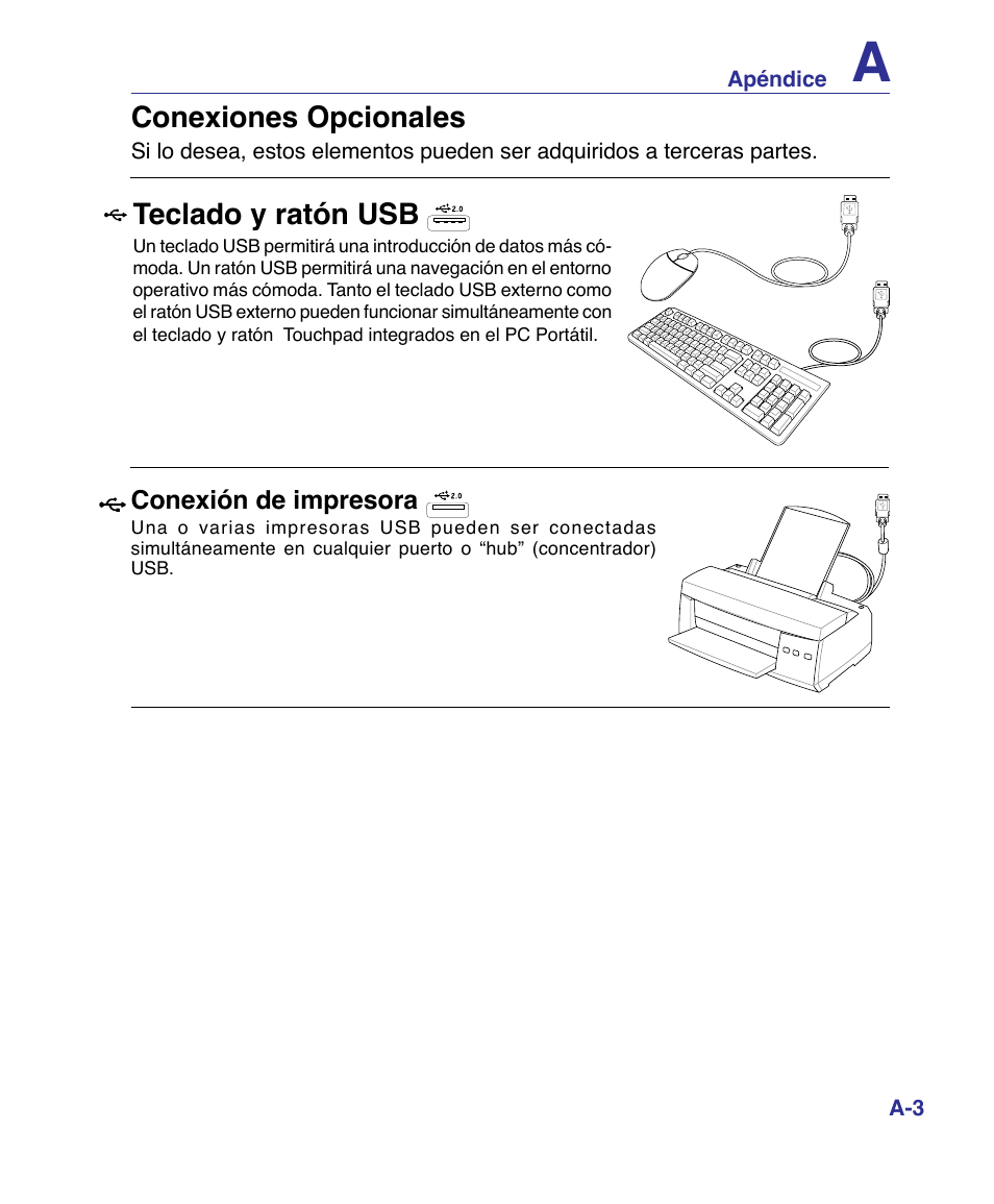 Conexiones opcionales, Teclado y ratón usb | Asus P80A User Manual | Page 57 / 82