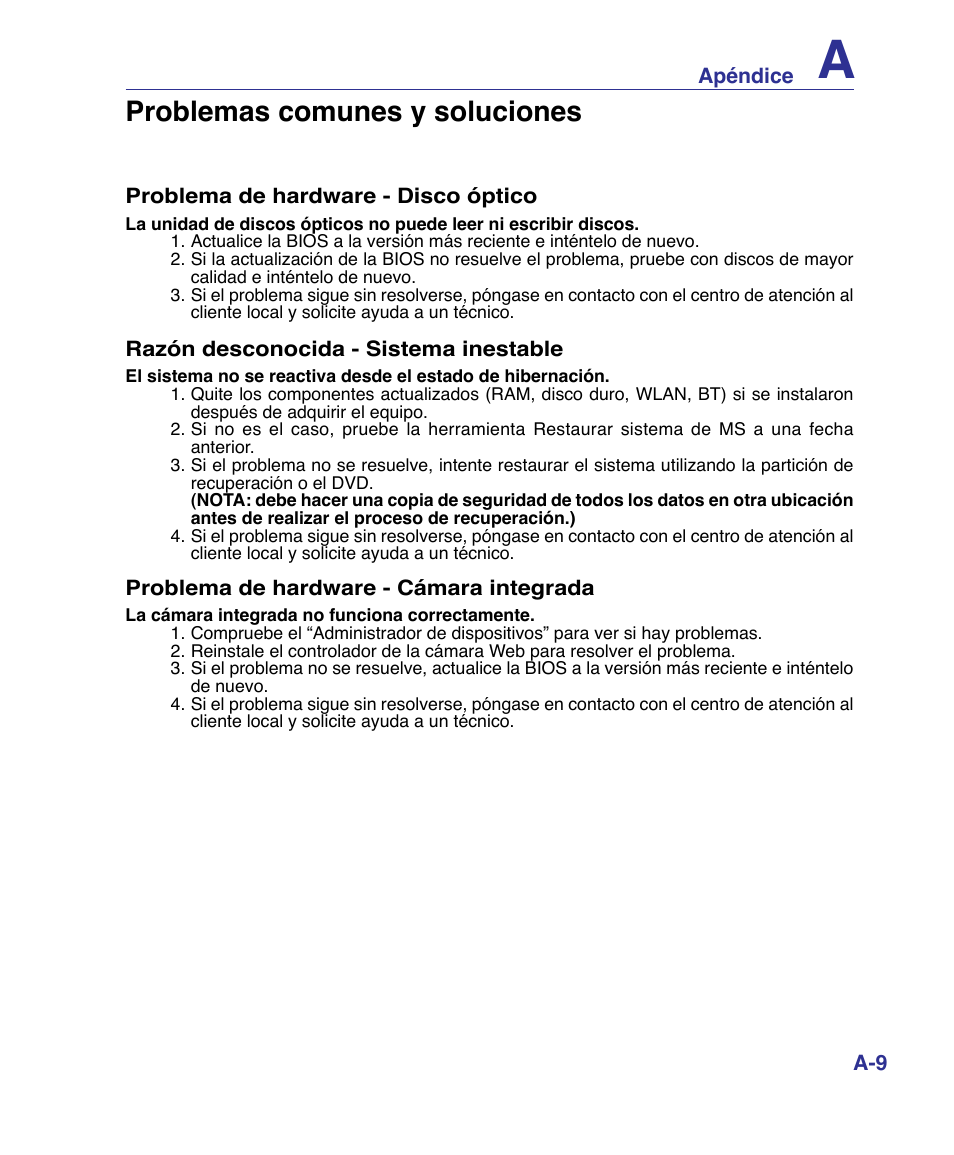 Problemas comunes y soluciones | Asus P80A User Manual | Page 63 / 82