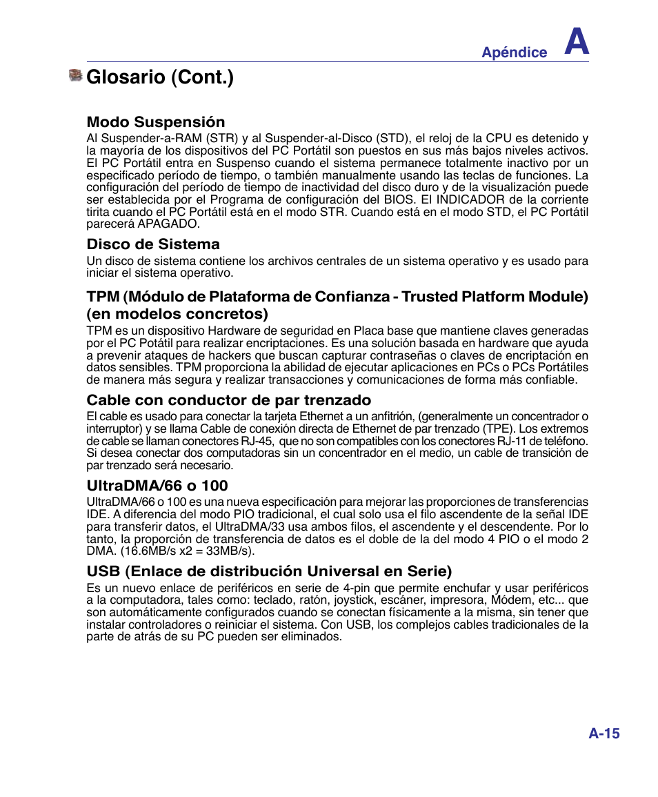 Glosario (cont.) | Asus P80A User Manual | Page 69 / 82