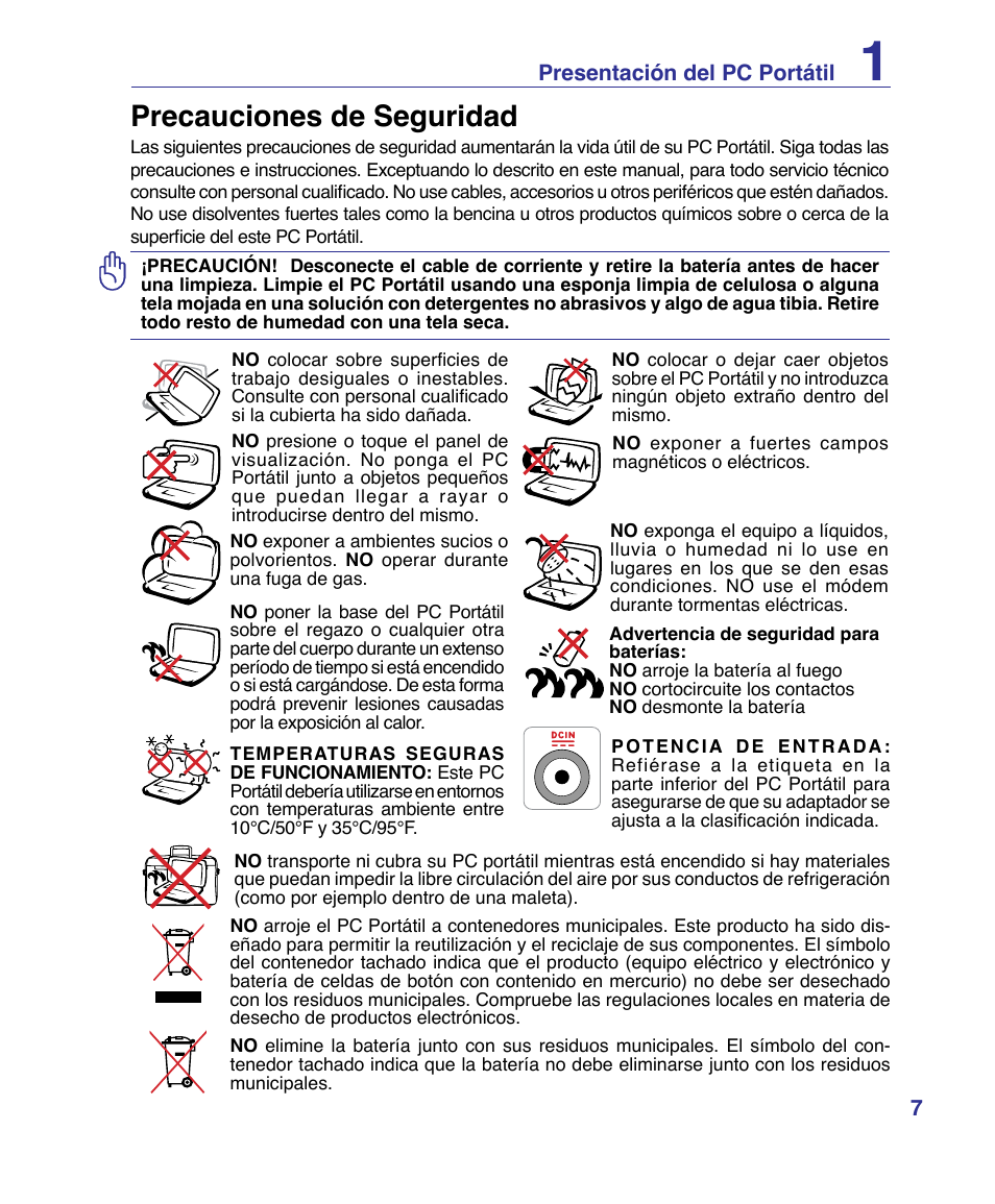 Precauciones de seguridad | Asus P80A User Manual | Page 7 / 82