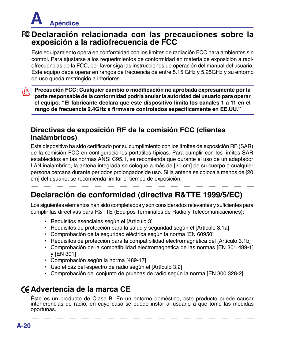 Advertencia de la marca ce | Asus P80A User Manual | Page 74 / 82