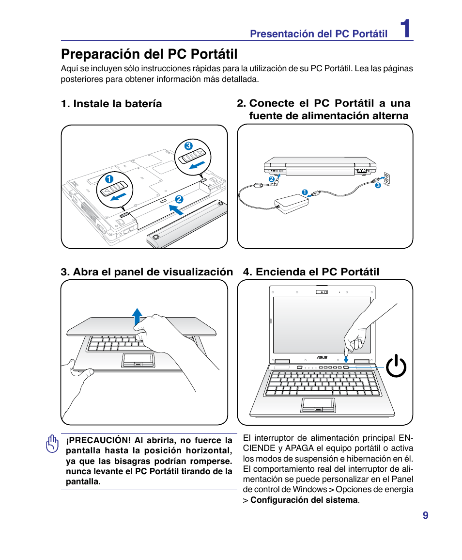 Preparación del pc portátil | Asus P80A User Manual | Page 9 / 82
