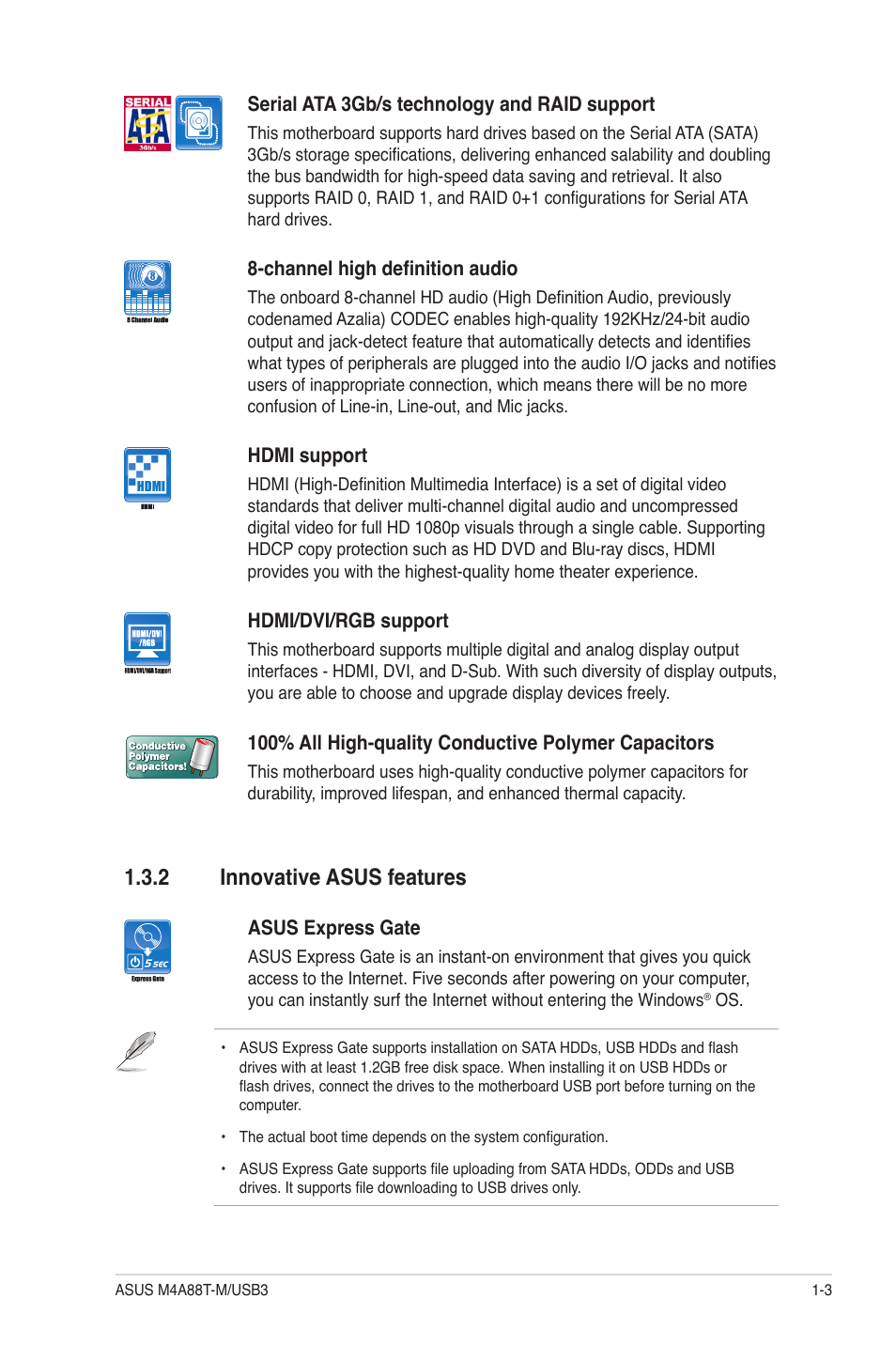 2 innovative asus features, Innovative asus features -3 | Asus M4A88T-M/USB3 User Manual | Page 15 / 68