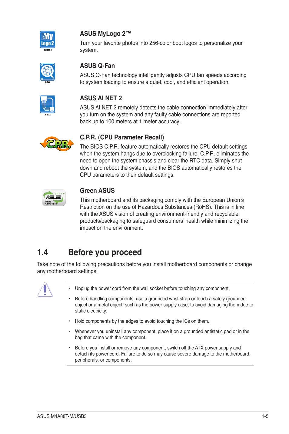 4 before you proceed, Before you proceed -5 | Asus M4A88T-M/USB3 User Manual | Page 17 / 68