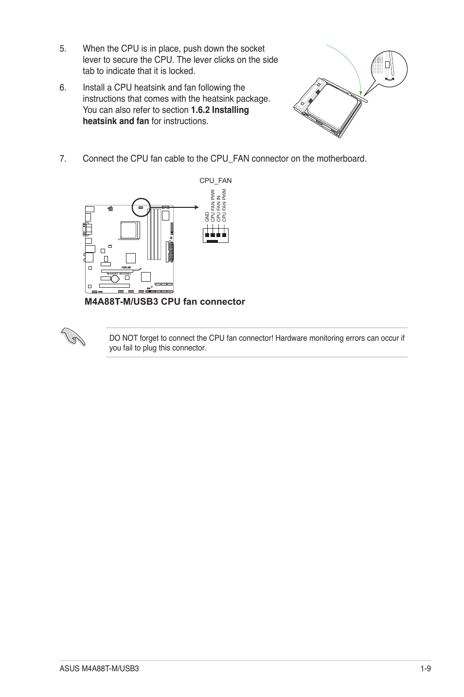 M4a88t-m/usb3 cpu fan connector | Asus M4A88T-M/USB3 User Manual | Page 21 / 68