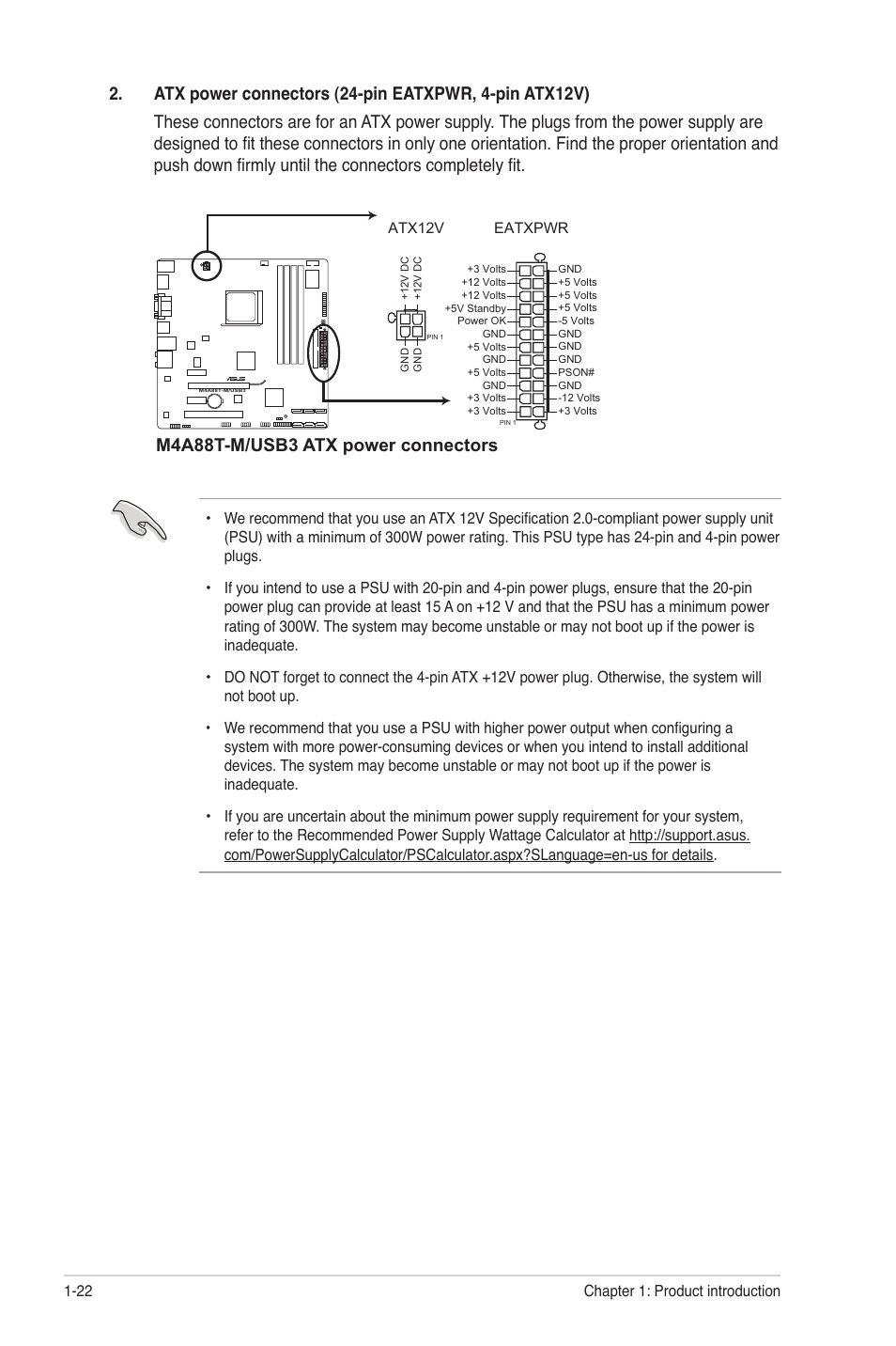 M4a88t-m/usb3 atx power connectors | Asus M4A88T-M/USB3 User Manual | Page 34 / 68