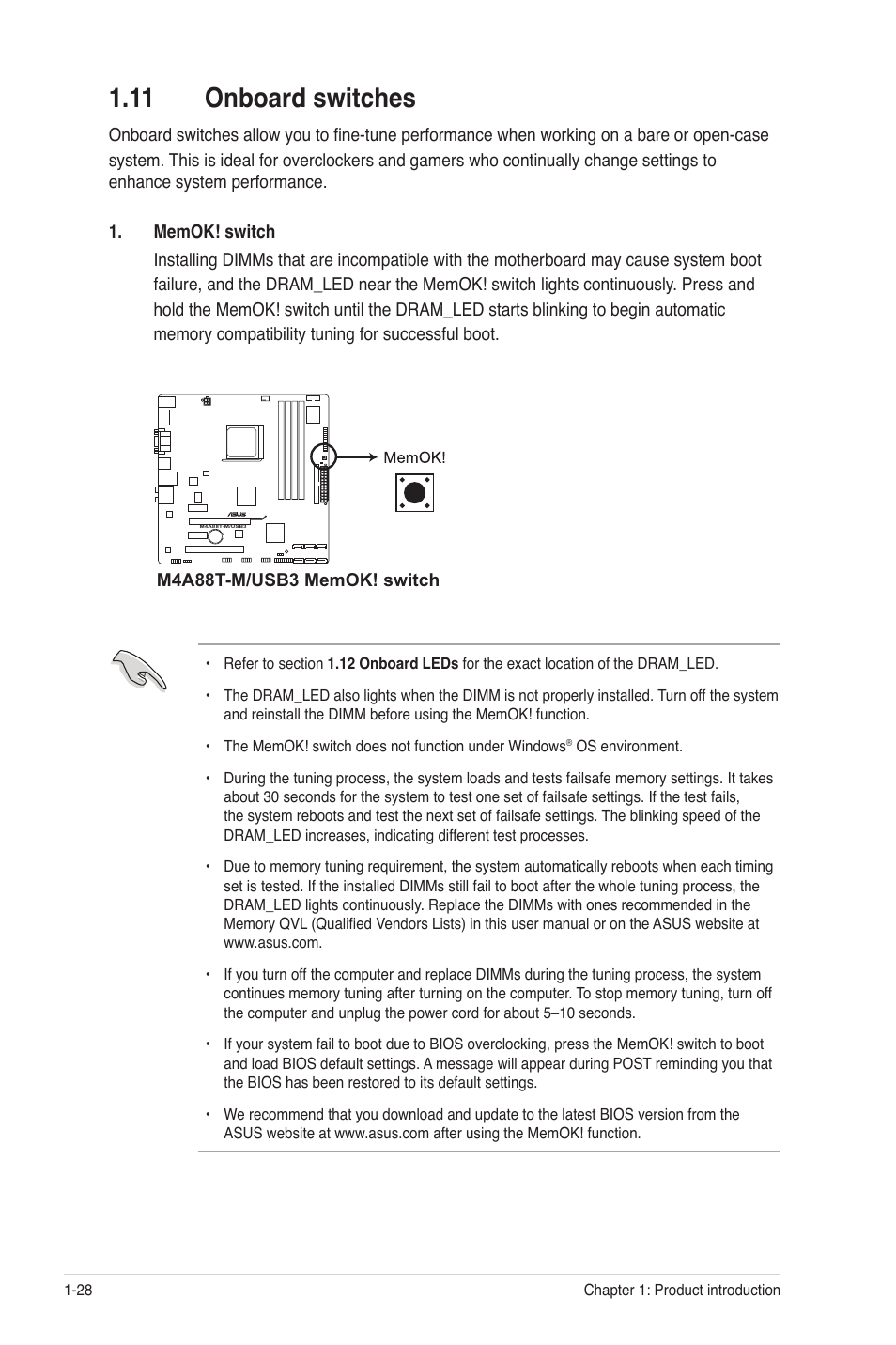 11 onboard switches, 11 onboard switches -28 | Asus M4A88T-M/USB3 User Manual | Page 40 / 68