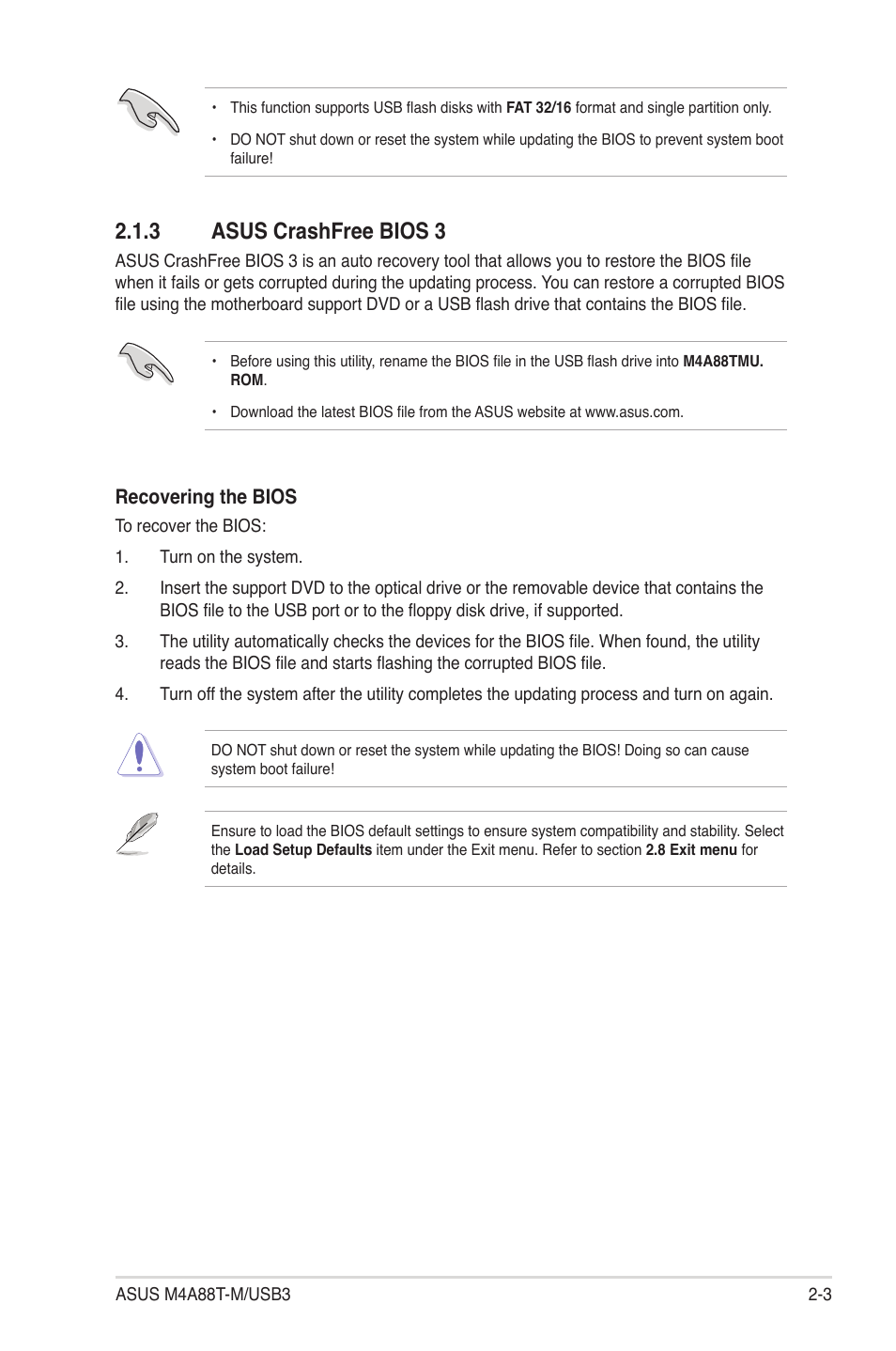 3 asus crashfree bios 3, Asus crashfree bios 3 -3 | Asus M4A88T-M/USB3 User Manual | Page 45 / 68