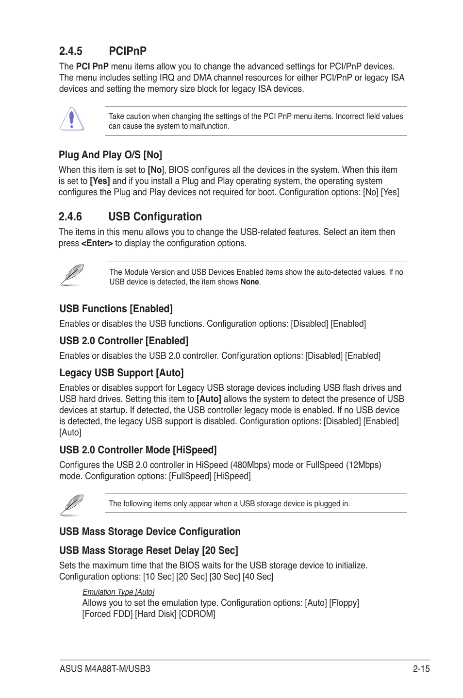 5 pcipnp, 6 usb configuration, Pcipnp -15 | Usb configuration -15 | Asus M4A88T-M/USB3 User Manual | Page 57 / 68