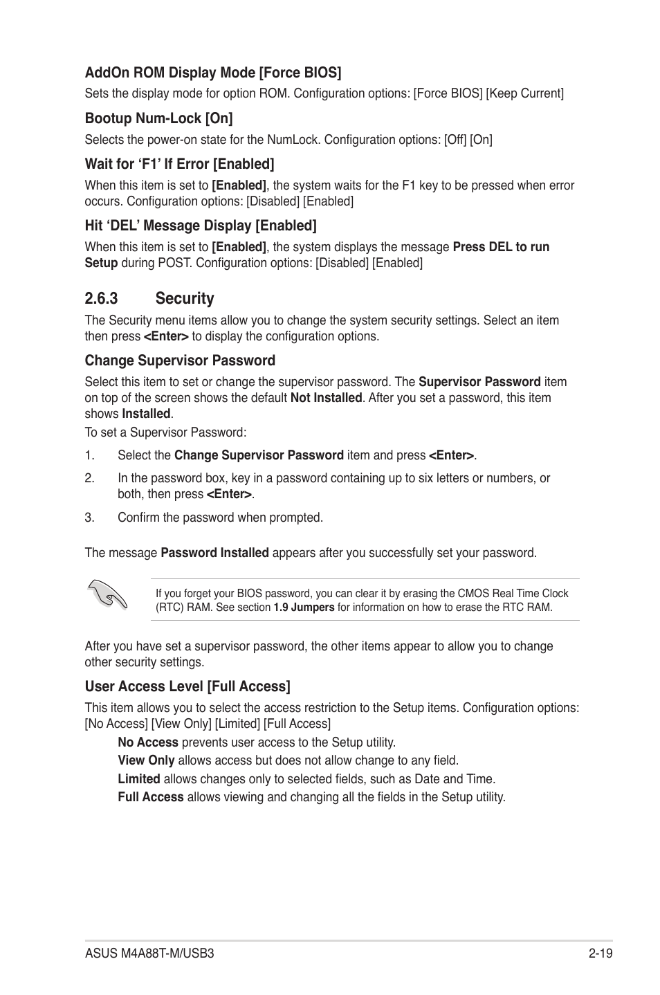 3 security, Security -19 | Asus M4A88T-M/USB3 User Manual | Page 61 / 68