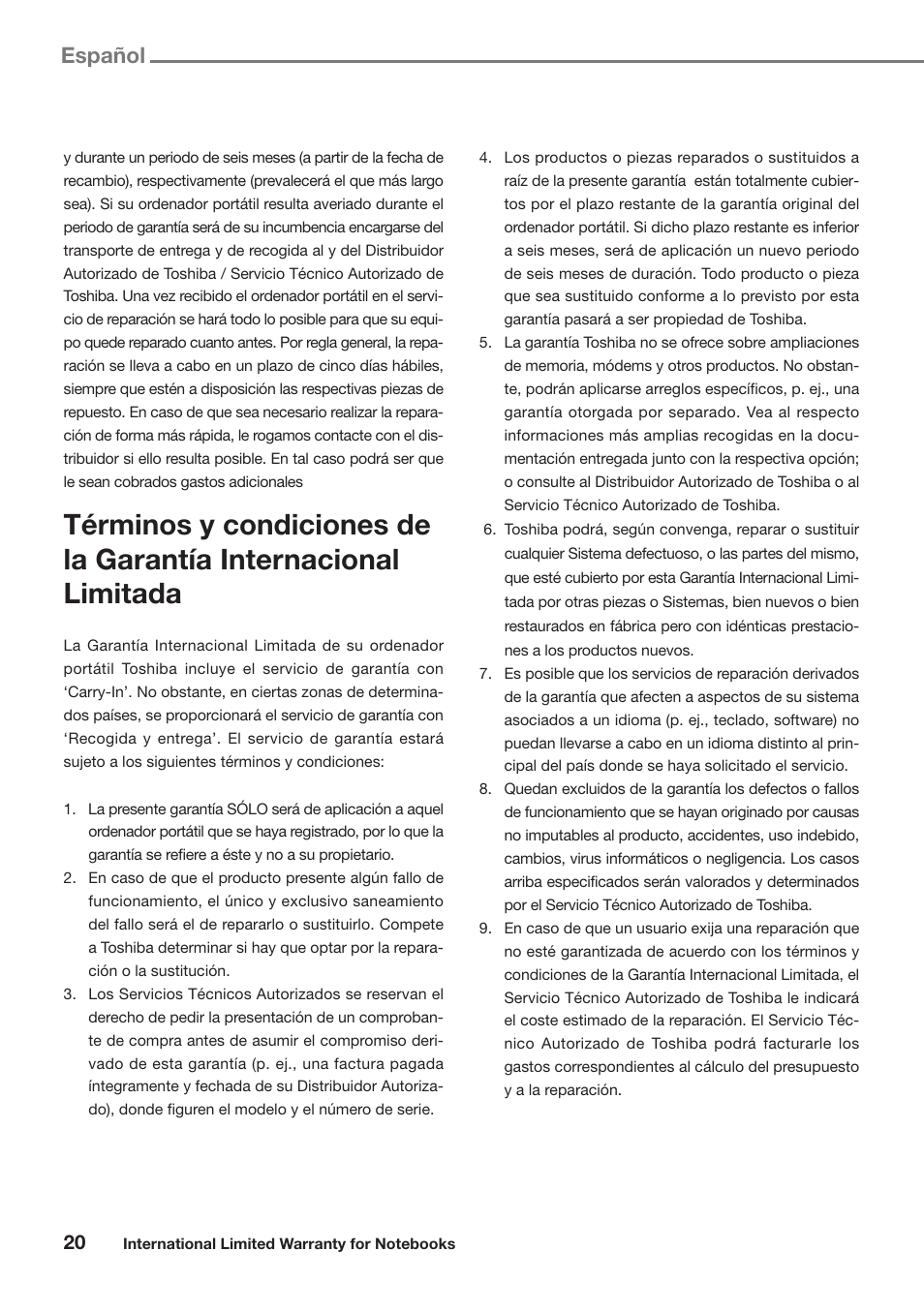 Español | Toshiba Satellite Pro U300 User Manual | Page 20 / 191