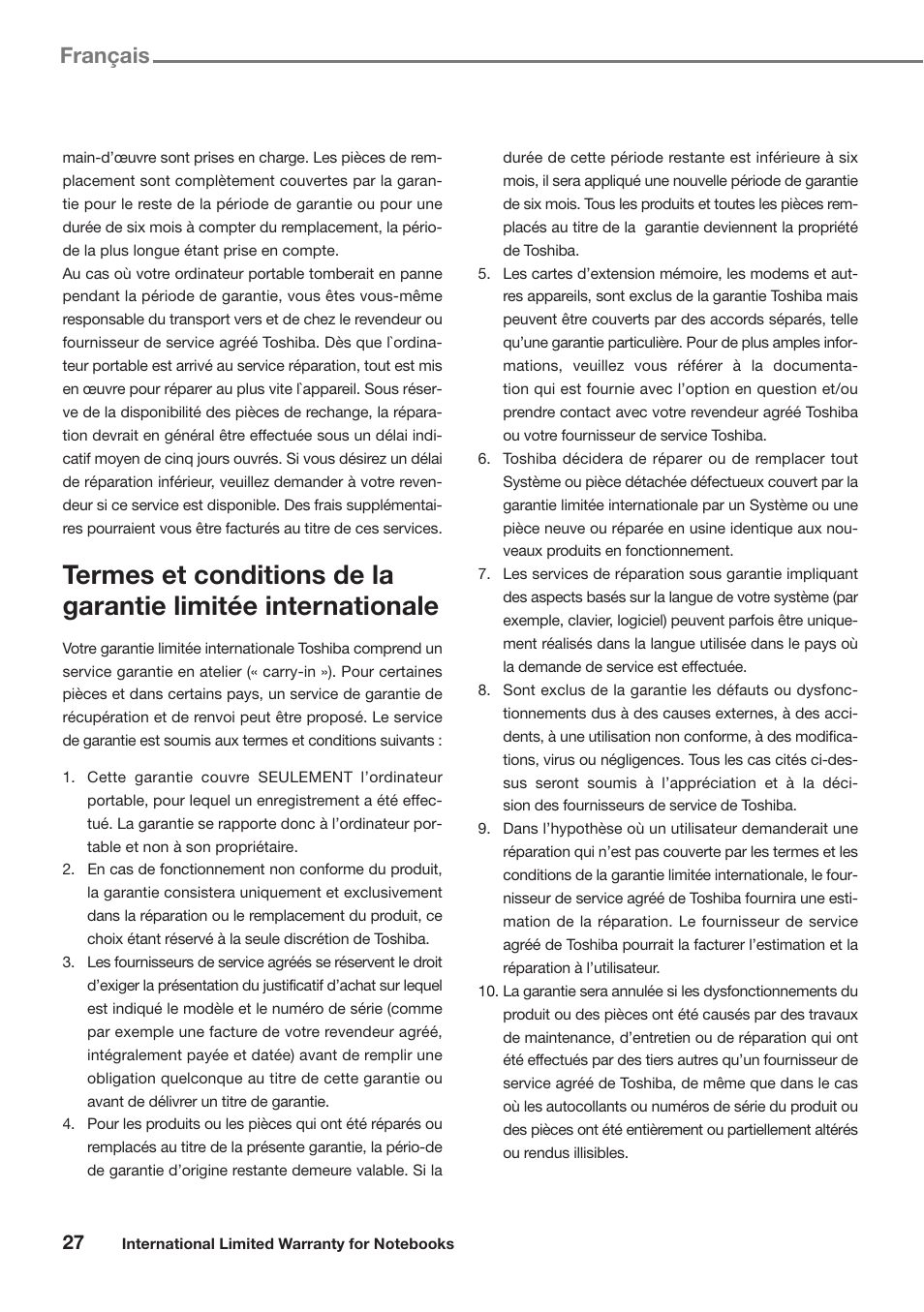 Français | Toshiba Satellite Pro U300 User Manual | Page 27 / 191