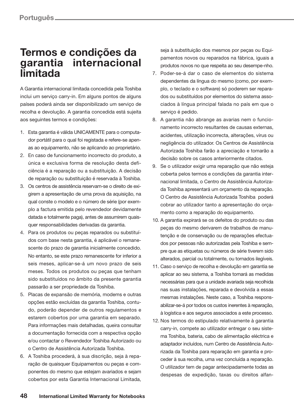 Português | Toshiba Satellite Pro U300 User Manual | Page 48 / 191