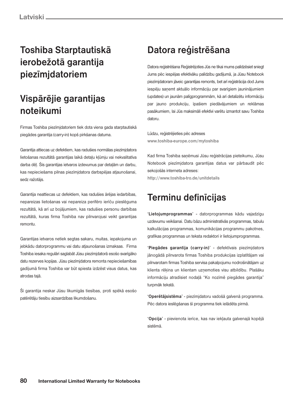 Latviski, Datora reģistrēšana, Terminu definīcijas | Toshiba Satellite Pro U300 User Manual | Page 80 / 191