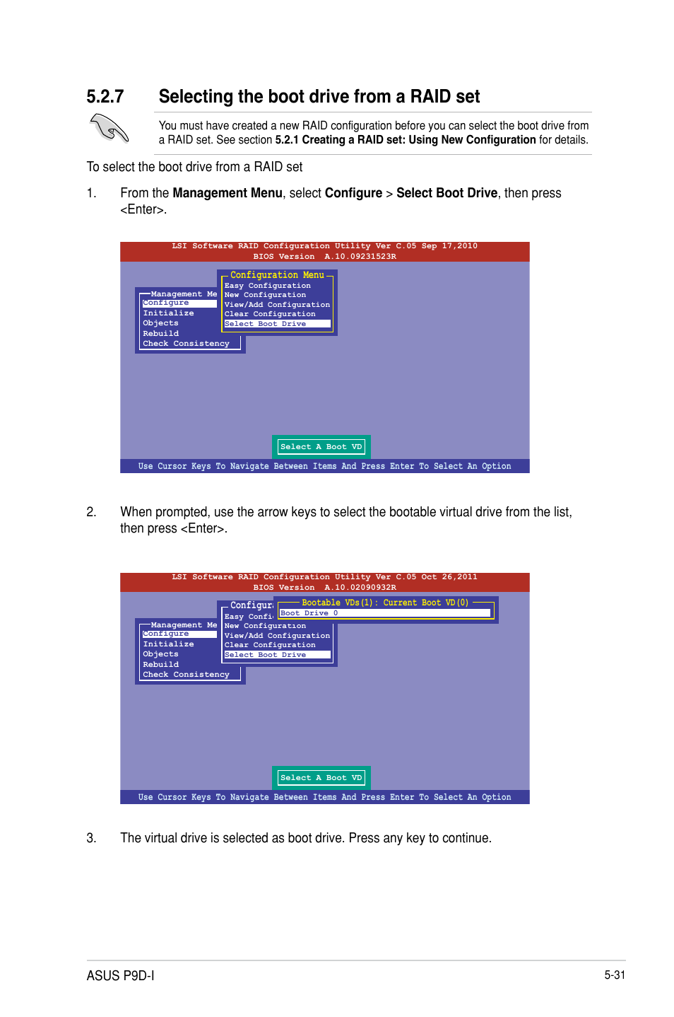 Selecting the boot drive from a raid set -31, 7 selecting the boot drive from a raid set, Asus p9d-i | Asus P9D-I User Manual | Page 121 / 182