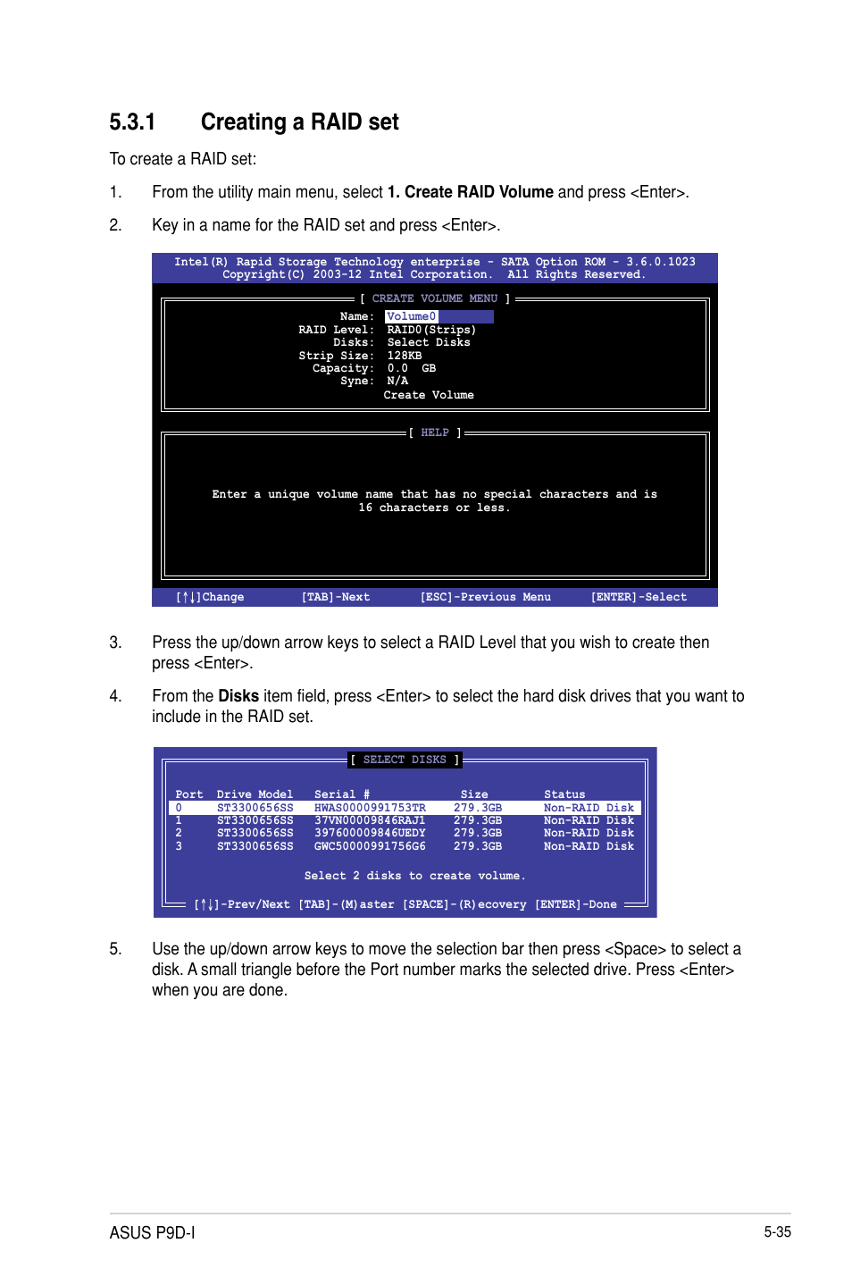 Creating a raid set -35, 1 creating a raid set | Asus P9D-I User Manual | Page 125 / 182