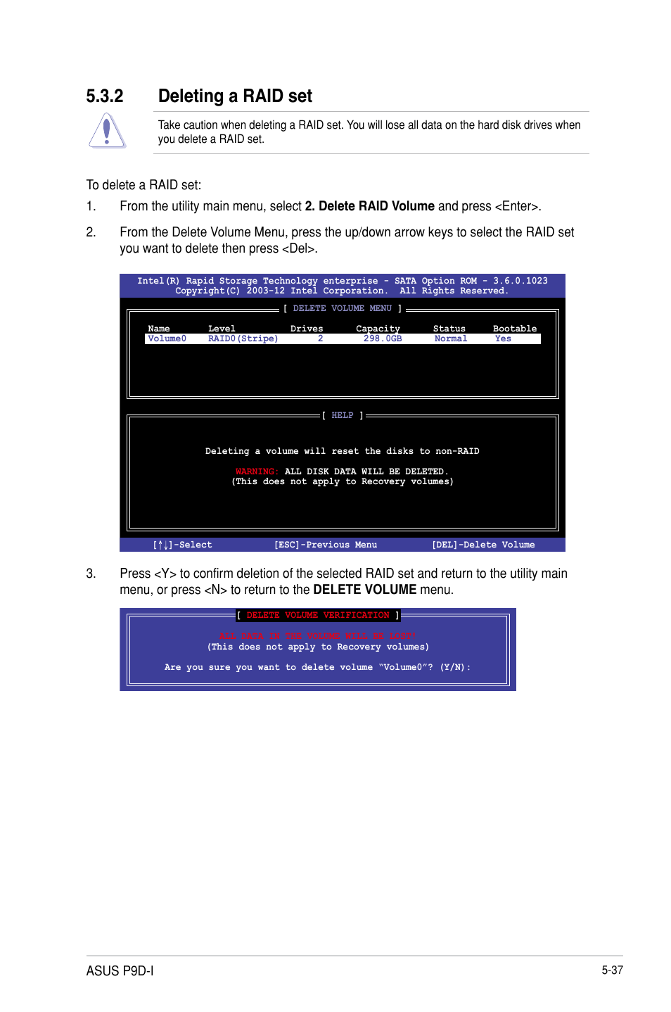 Deleting a raid set -37, 2 deleting a raid set | Asus P9D-I User Manual | Page 127 / 182