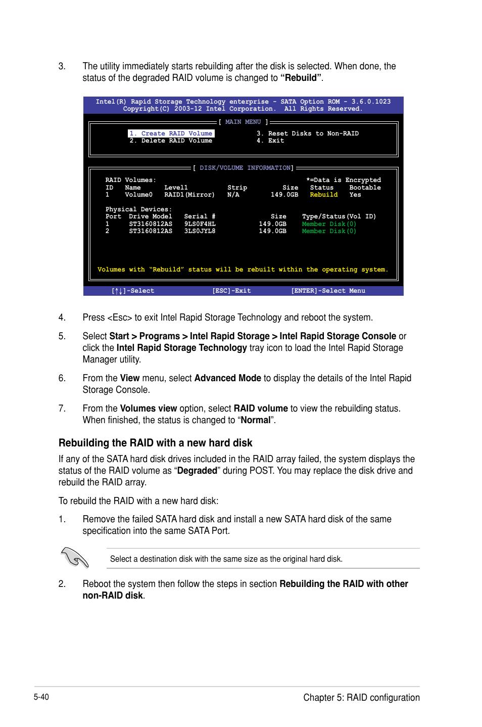 Rebuilding the raid with a new hard disk | Asus P9D-I User Manual | Page 130 / 182