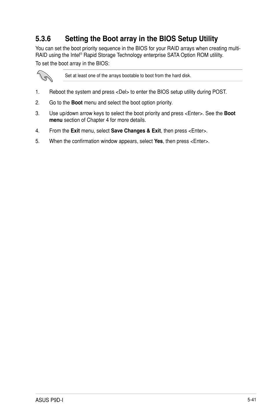 6 setting the boot array in the bios setup utility | Asus P9D-I User Manual | Page 131 / 182