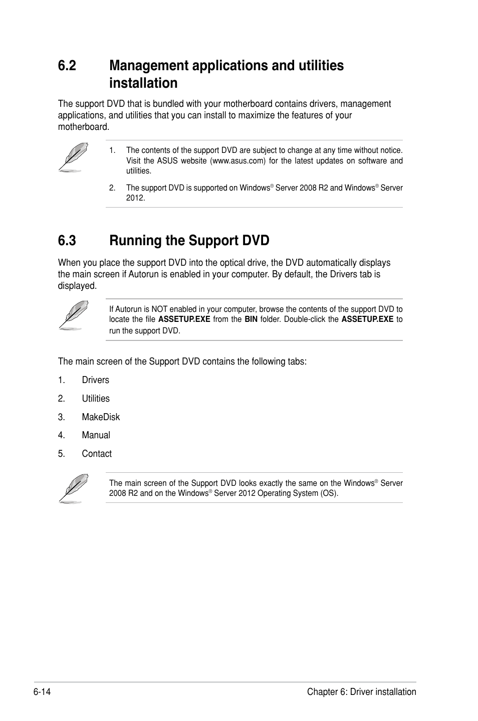 Running the support dvd -14, 3 running the support dvd | Asus P9D-I User Manual | Page 152 / 182