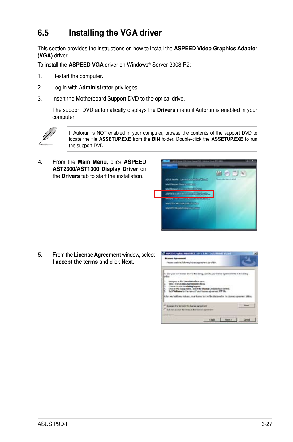 Installing the vga driver -27, 5 installing the vga driver | Asus P9D-I User Manual | Page 165 / 182