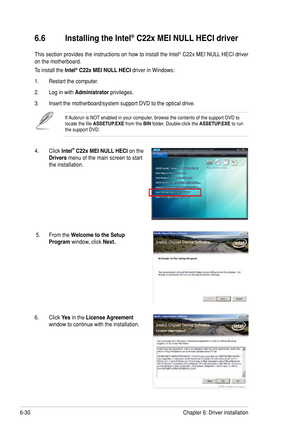 Installing the intel, C22x mei null heci driver -30, 6 installing the intel | C22x mei null heci driver | Asus P9D-I User Manual | Page 168 / 182