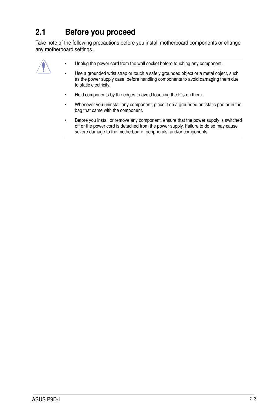 1 before you proceed, Before you proceed -3 | Asus P9D-I User Manual | Page 23 / 182