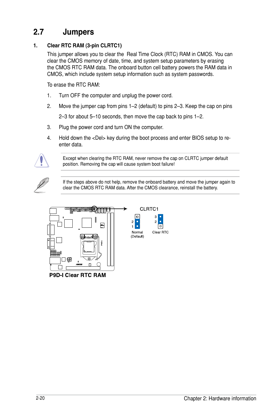 7 jumpers, Jumpers -20 | Asus P9D-I User Manual | Page 40 / 182