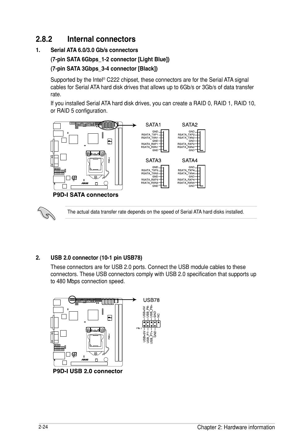 Internal connectors -24 | Asus P9D-I User Manual | Page 44 / 182