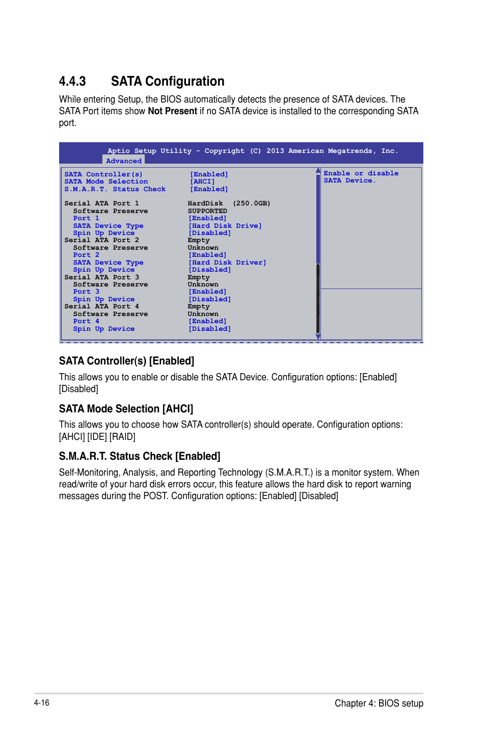 Sata configuration -16, 3 sata configuration, Sata controller(s) [enabled | Sata mode selection [ahci, S.m.a.r.t. status check [enabled | Asus P9D-I User Manual | Page 68 / 182