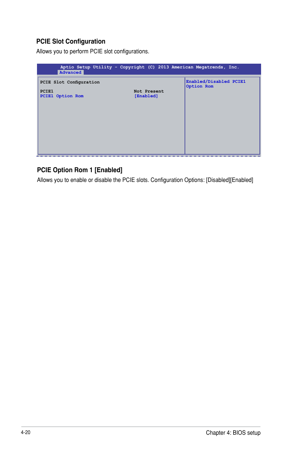 Pcie slot configuration, Pcie option rom 1 [enabled | Asus P9D-I User Manual | Page 72 / 182