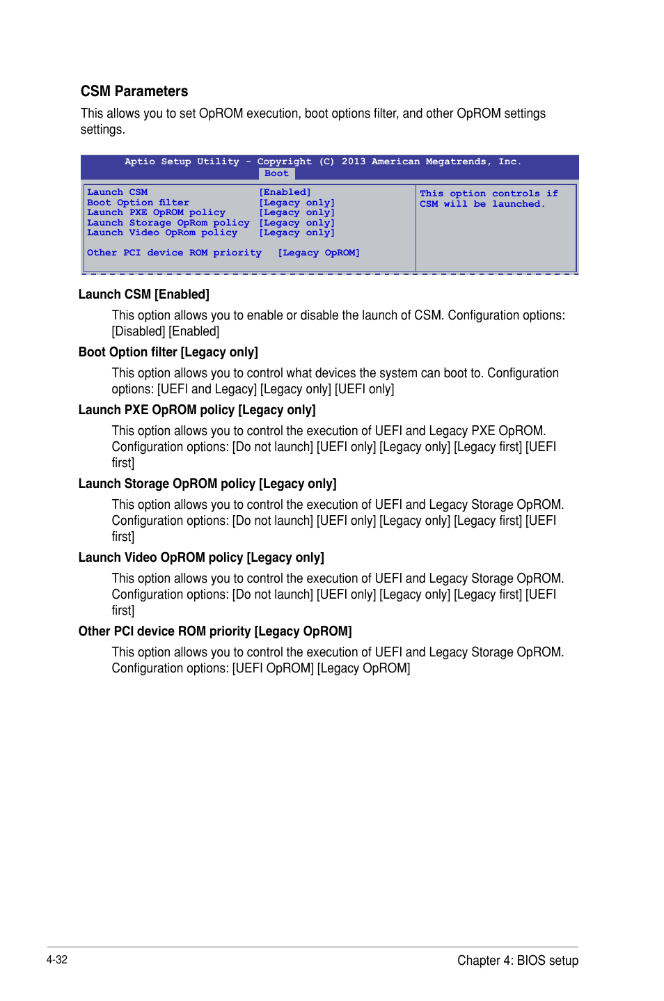 Csm parameters | Asus P9D-I User Manual | Page 84 / 182