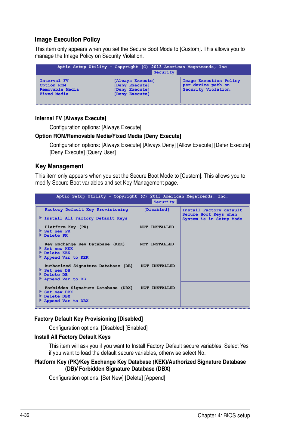 Key management, Image execution policy | Asus P9D-I User Manual | Page 88 / 182