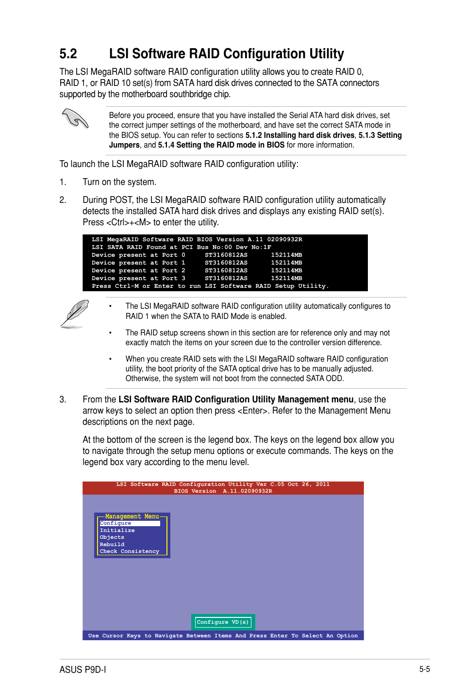 Lsi software raid configuration utility -5, 2 lsi software raid configuration utility | Asus P9D-I User Manual | Page 95 / 182