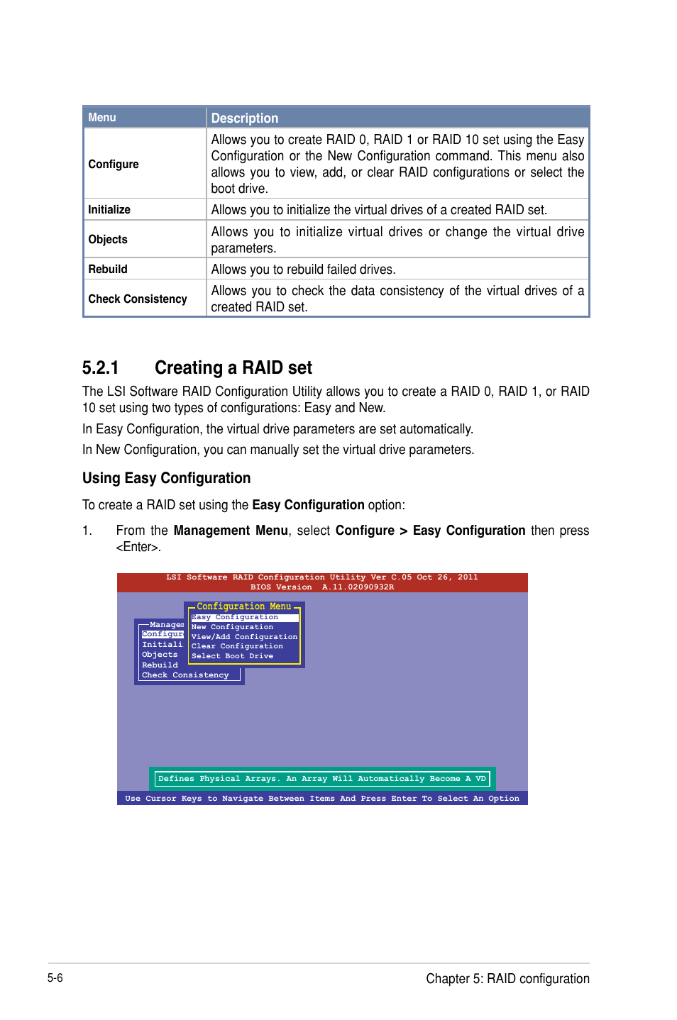 Creating a raid set -6, 1 creating a raid set, Using easy configuration | Asus P9D-I User Manual | Page 96 / 182